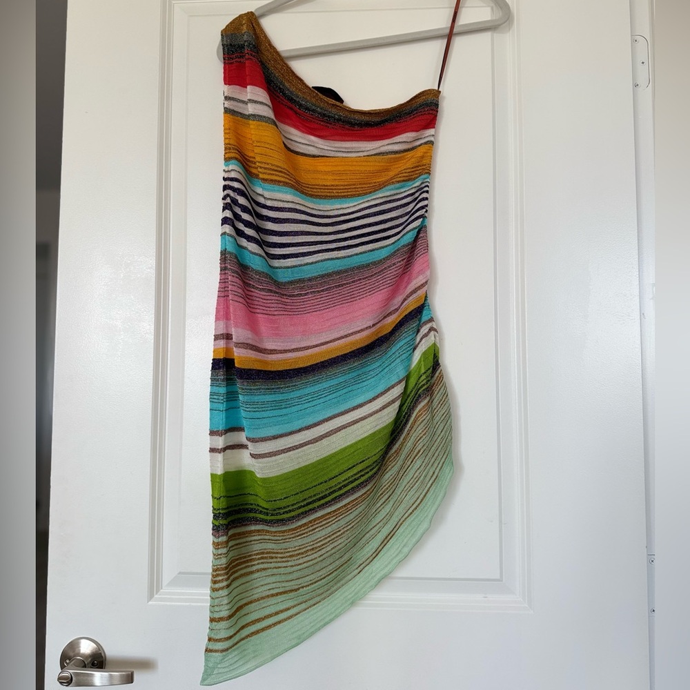 Missoni Multicolor One-Shoulder Striped Knit Mini Dress - Picture 5 of 9